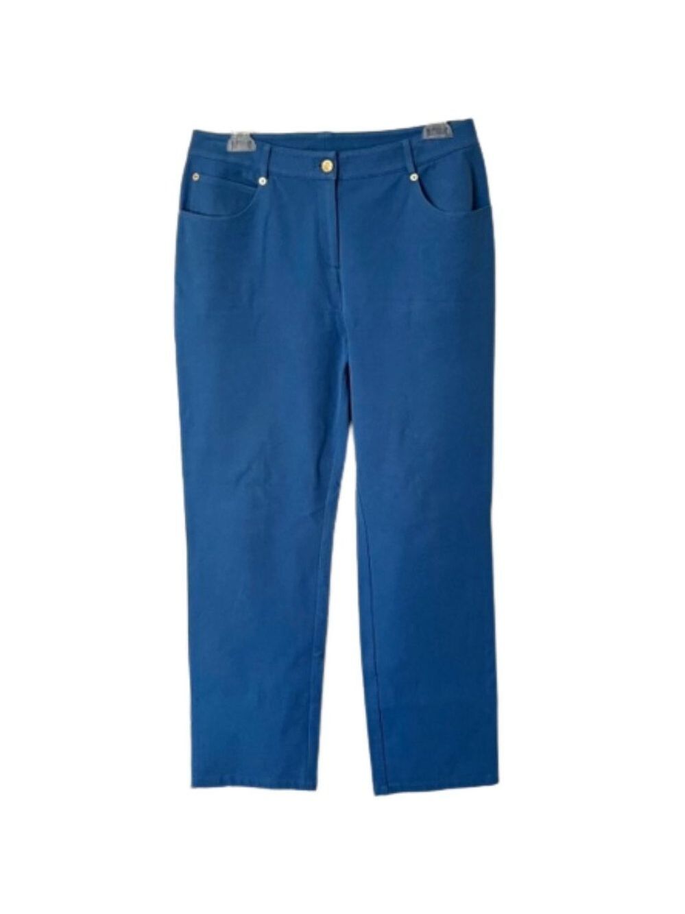 St. John Yellow Label Cerulean Blue High Rise Straight Leg Cotton Jeans - 8